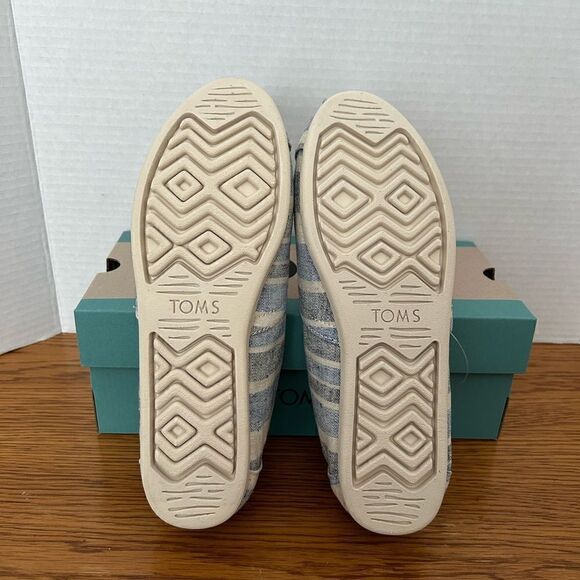 Womens TOMS Alpargata Blue Multi Wide Stripe Canvas Slip On Flat Shoes Size 7 - Picture 2 of 9